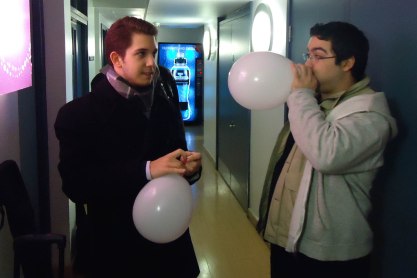 Gawain and Tatos prep balloons for the session